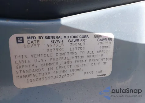 1988 Cadillac Fleetwood Delegance из США, поврежденный, VIN 1G6CB5152J4228237